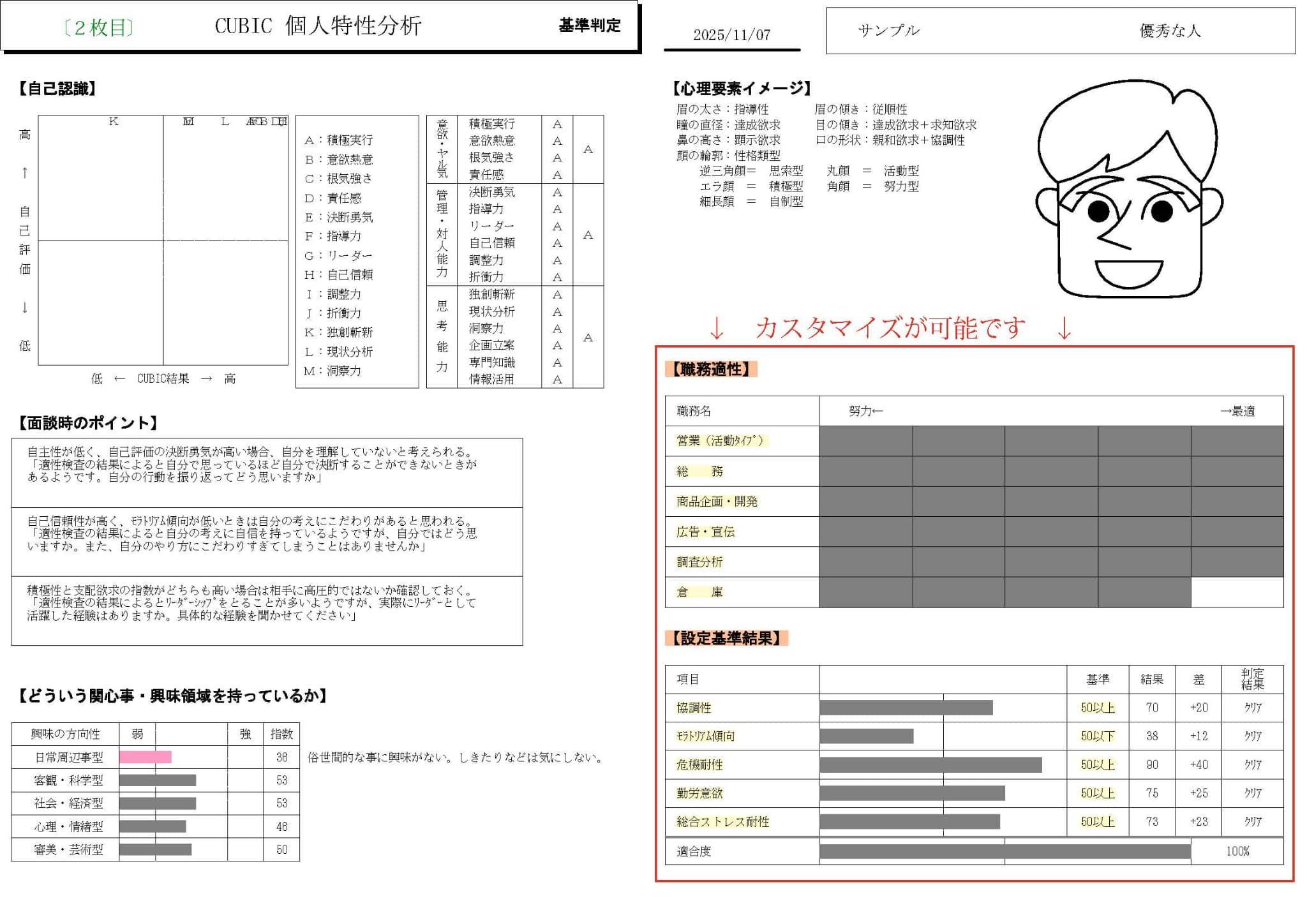 CUBIC適性検査 サンプル「優秀な人」の基準判定レポート