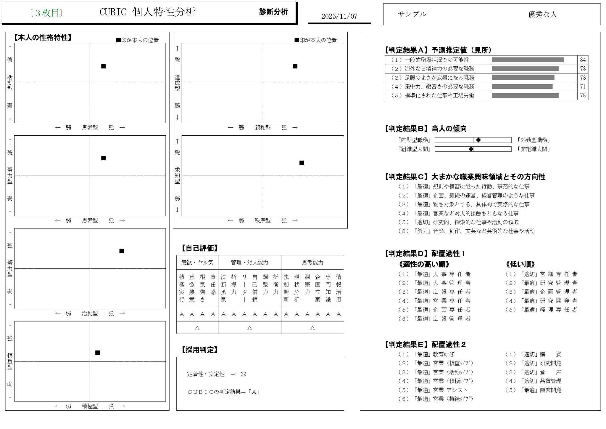 CUBIC適性検査 サンプル「優秀な人」の診断分析レポート